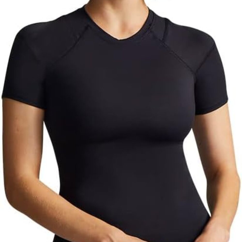 TOMMIE COPPER Women Shoulder Support, Posture Compression Shirt Sz L Black